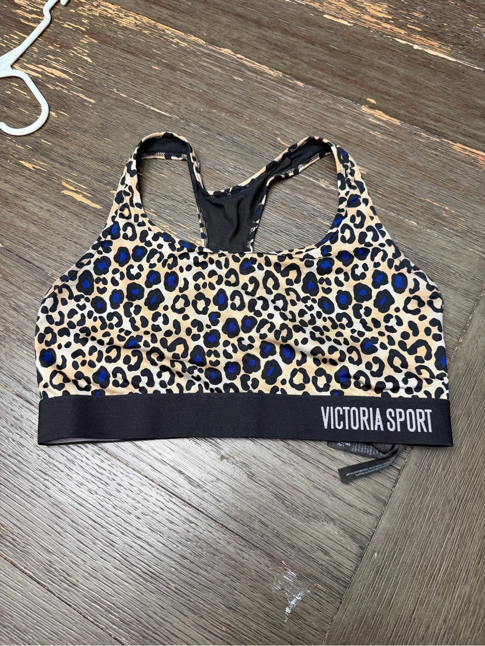 Victoria's Secret Leopard Print Sports Bra in Tan and Blue L